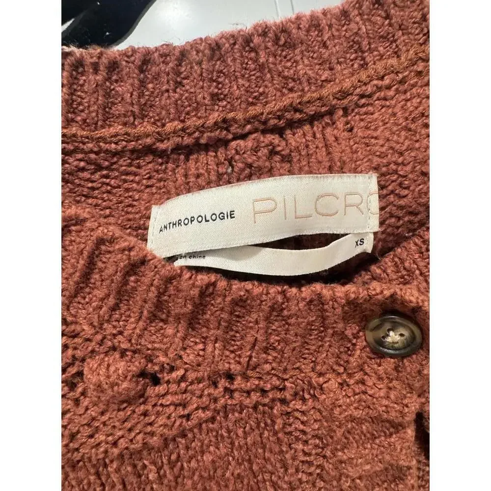 Pilcro Rust Cable-Knit Puff Sleeve Cardigan Sweater Size XS - Picture 4 of 4